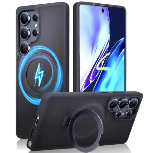 For Galaxy S26 Ultra S25 Plus S24 S23 Heavy Duty Case, MagSafe Compatible, Matte Kickstand Ring Cover