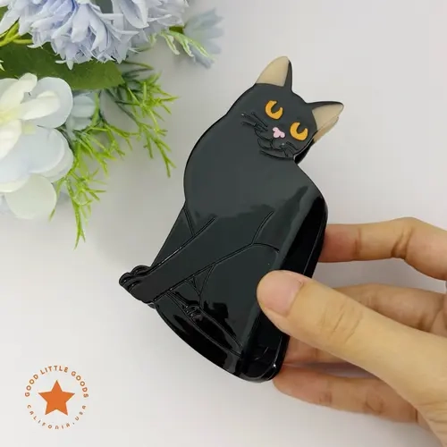 GoodLittleGoods Black Magic Cat Yellow Eyes Double-Sided High Quality Plastic Hair Clip Claw  for Women & Girls, Gift for Cat Lover, Premium Hair Accessory for Cat Mom, Wife, Her, Bestie, BFF
