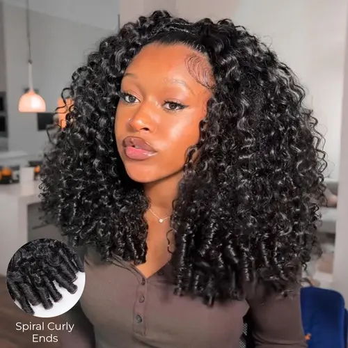 ISEE HAIR Burmese Curly Wear Go Half Wig Glueless Human Hair Wig InvisiFit Strap Drawstring Cap Flip Over Wig Minimal Leave-Out Invisible Hairline Beginner-Friendly Quick Install Natural Seamless Blend #TikTokShopFallDealsForYou #HalfWig #WearGoWig