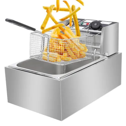 ZOKOP Premium Stainless Steel Deep Fryer Pot - 110V US Plug, 2500W, 6.3QT/6L Silver, Single Tank, Adjustable Temperature Control, ETL Certified Cord, Quick Heating, Auto Shut Off, Durable Countertop Fryer for 6.3QT Family Batch, Cooking Made Easy