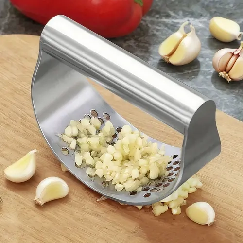 Stainless Steel Garlic Press Utensil - 1-2pcs Sturdy Metal Cooking Accessories, Compact Shape Saves Drawer Space, Washable Food Prep Tool, Crushes Nuts & Spices Too, Ideal for Daily Kitchen Family Use