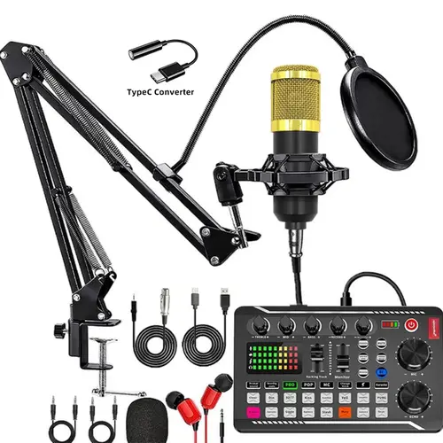 Safring Podcast usb rechargeable Microphone Bundle, BM-800 Condenser Mic with Live Sound Card Kit, Podcast Equipment Bundle with Voice Changer and Mixer Functions for PC Smartphone Studio Recording & Broadcasting Podcasting  #Summervibes