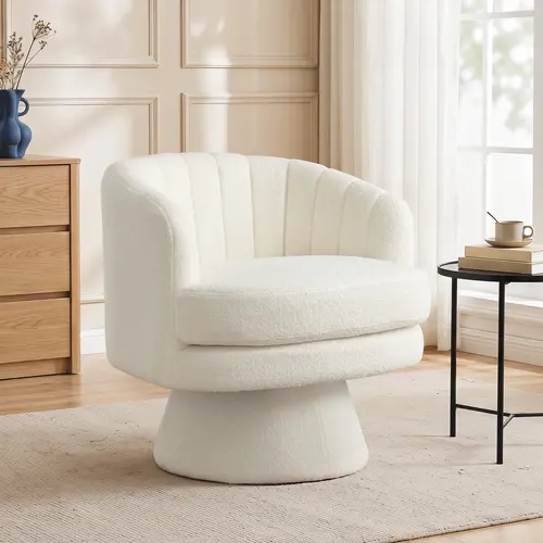 [summergarden] Hertford Vanity Chair, Swivel 360 Degree Swivel Barrel Chairs Accent Chair, Barrel ChairsModern Cozy Lambswool Accent Chair, Comfy Round Armchiars,  for Living Room, Bedroom Office Fabric Armchair