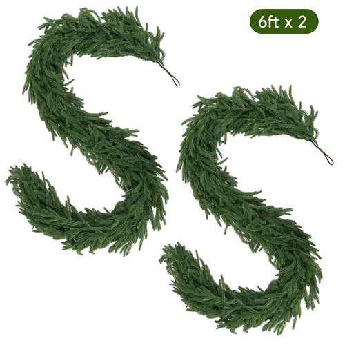 Synthetic Norfolk Pine Garland Pack - 2 Pcs 6 Ft Dark Green Real-Touch Nature Greenery, Christmas Decor for Home, House Decor Home Goods for Mantle Doorway Festive Indoor Outdoor Supplies