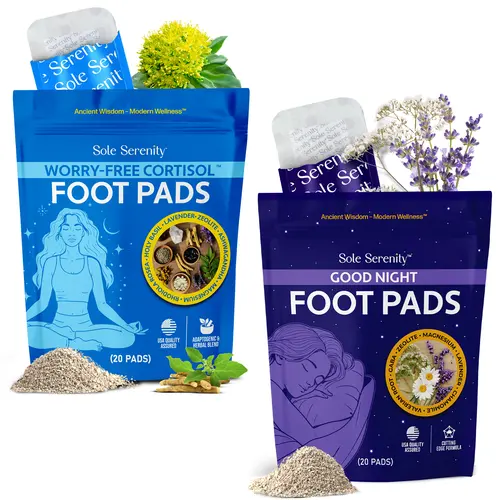 Sole Serenity Worry-Free Cortisol + Good Night Sleep Detox Foot Pads - 2 Pack Bundle