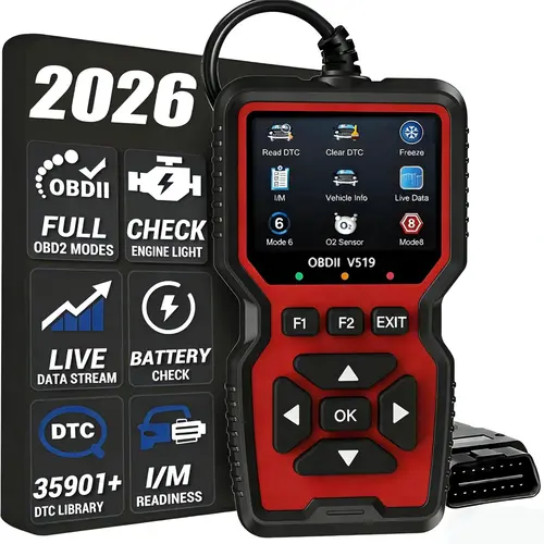 V519 Model Compact Automotive OBD2 Scanner, ABS Plastic Plug-and-Play Code Reader with ABS Handles, 35901+ Codes Error Reading, Real-Time Battery Voltage Test, High-Quality Construction for All OBDII Cars, Shortcut Key Access