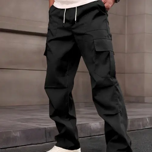 Men's Casual Fitted Cargo Pants with Drawstring Waist Adjustable, Multi-Pocket Design for Daily Wear Outdoor Comfortable Leisure Casual Trousers, Casual Wear Bottoms