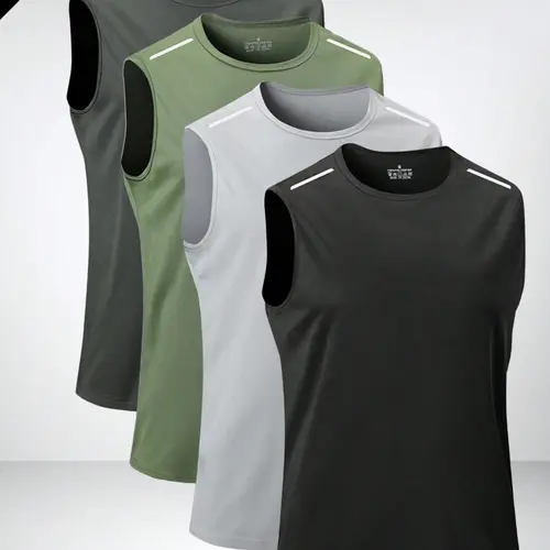 4-Pack Quick-Dry Sleeveless Sports Vest with Reflective Shoulder Strips - Breathable Comfortable Outdoor Fitness Sports Apparel, Tank Tops, Workout Tops (Summer Essentials, Father's Day Gift) Athletic Activewear,summerwins