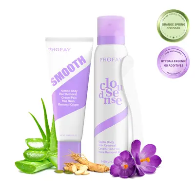 PHOFAY Bikini Pain-Free Hair removal spray  for Sensitive Skin，Hypoallergenic Formula -Gentle & Fast-Acting Hair removal spray，Ginseng、Aloe & Hyaluronic Acid for Soothing Care,Suitable for Men & Women