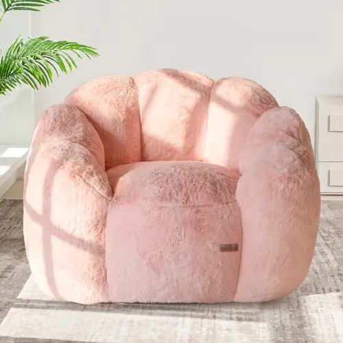 MAXYOYO Floral Bean Bag Chair - Ultra Soft Faux Fur Floral Shaped Bean Bag Sofa with Petal Back, Reading Chair Stuffed Lazy Sofa for Living Room Bedroom Bean Bag Couch Beanbag Lazy Sofa
