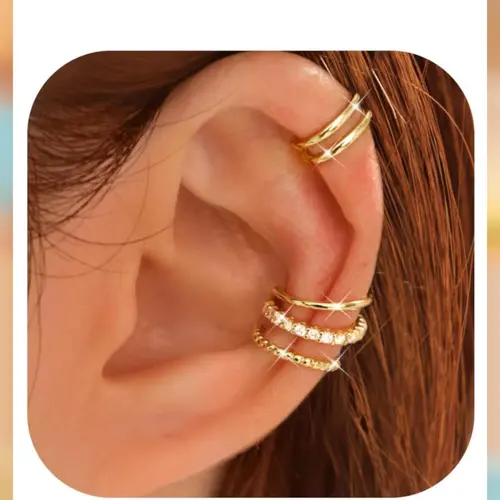 LOLIAS 4 Pairs Ear Cuffs Non Piercing - 14K Gold Plated Ear Cuff Earrings for Women Ear Cuff for Non Pierced Ears Clip on Cartilage Earring Adjustable Fake Earrings Set, Ear Cuff Jewelry, Four Pairs
