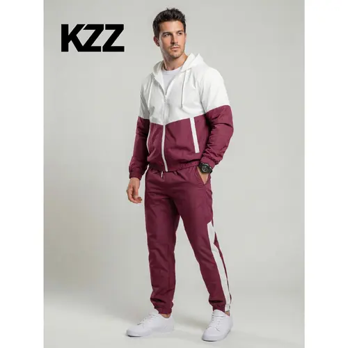 KZZ Men's Modern 2-Piece Colorblock French Terry Sweatsuit Set - Adjustable Zip-Up Hoodie, Long Sleeve Track Pants, Soft Fabric Workout Set & Sports Outerwear (Men's Hoodies, Matched Hoodie+Pants)