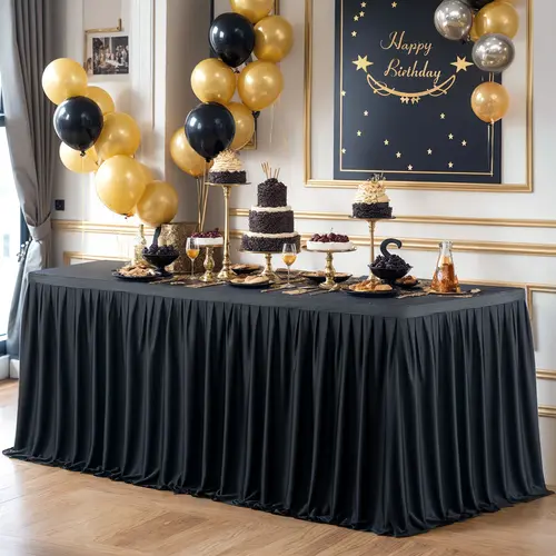 Classic Pleated Ruffle Rectangle Table Skirt - Stain-Resistant, Wrinkle-Resistant Fabric, Front-Only Coverage for 6-9 ft Tables, Event Props, Halloween Decorations, 6 Ft（72 In X 30 In）), Celebration & Holiday Supplies, Soho Chic Home Essential