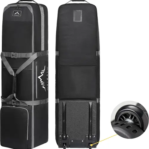 GoHimal Waterproof Golf Travel Carry Bag - 1200D Polyester Airline Case with Transport Wheels, Stabilizer Straps, Carry Handle, Towel Pocket, Abrasion Resistance, Universal Fit, Fits Most Sets (Airport Trips Ready) for Enthusiasts, Golf Gear Included