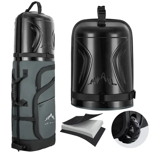 UNIHIMAL Durable Golf Club Bag for Adults - 54.7in Full-Size Foldable Polyester Bag with Semi-Hard Shell, Hard PC Top, Transport Wheels, Shock Resistance, Reflective Ribs, Secure Straps, Stitching Detail, Space-Saving Portability, Fits Full Club Set