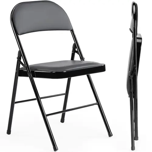 Portable Armless Leather Upholstered Guest Chair - 8.1 lbs Indoor Furniture, Classic Ergonomic Seating with Corrosion-Resistant Sturdy Metal Collapsible Frame, Quick Fold & Store, Water-Resist PU, Tri-Bar Stability, Durable Folding Seating