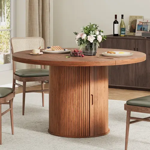 【DealsforYou】ONBRILL 47-inch Round Contemporary Dining Table - Wood Grain Tabletop, Strong Storage Drawer, Sturdy Legs, Modern Center Table, Apartment Indoor Furniture, Kitchen Storage Solution