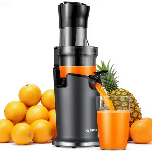 GDOR Cold Pressed Slow Masticating Juicer Machine - 150W-250W Corded 150W Power 150–250W Juice Pull Unit, Silent Extractor with Auto Feed Ease, Multi-Size Large Feeder Chute, Drip-Free Pour, Easy Clean, High Yield for Whole Fruits Veggies, Home Essential