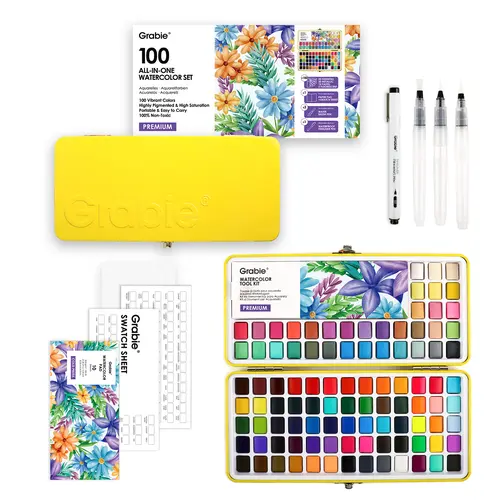 Grabie All-In-One Premium Watercolor Set of 100, Back to School, Class Reward Gift Idea, Art Painting, Water Color Paints