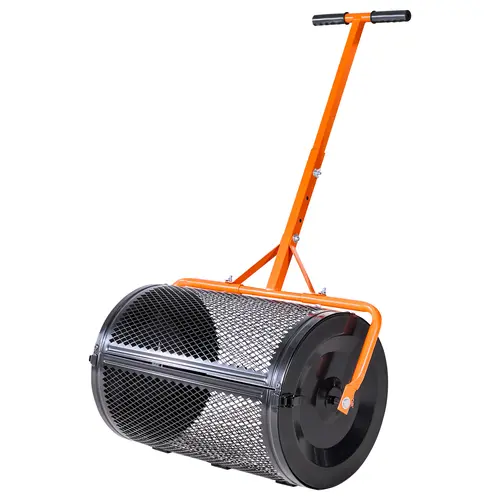 【toolupgrade】VEVOR 2.66 Cubic Feet Mesh Surface Compost Spreader, 24in Moss Roller, 3-Height Rust-Resist Handle, Powder-Coated Steel Heavy-Duty Tool for Lawn Care, Landscaping, Lawn Seeding Tasks