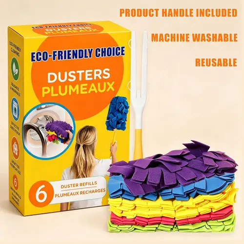 Lydia's Deal 6PCS Electrostatic Duster Refills with handle for swiffer, 360° Larger Multisurface Heads with 6X Microfiber Cloths,Machine Washable Reusable, Home Cleaning Products, Electrostatic Duster Cloths