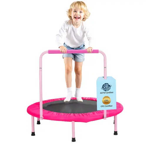 VEVOR 36" Heavy Duty Reinforced Thickened Kids Trampoline, 3FT Foldable Mini Trampoline with Handle, 100kg Capacity Rebounder for 3+ Years Toddlers, 1 Kids Toys Birthday Gift (Pink)