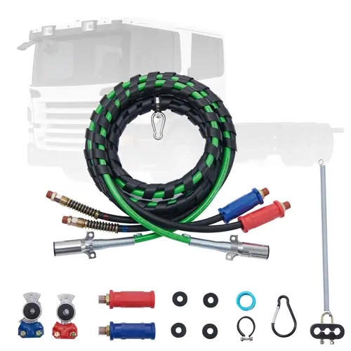 VEVOR 15FT Semi Truck Air Lines Kit - 3-in-1 Rubber Hoses, 7-way Copper Line with SAE-J560 Plug, Glad Hands Set, 4 Leak-Proof Seals, Tender Spring Kit, Gladhand Handles, Teflon Tape, Spiral Joint, Fits Many Large Truck Models