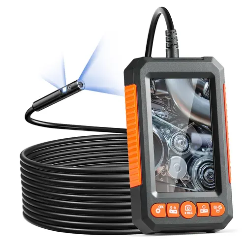 VEVOR Dual Lens Industrial Endoscope Camera with Light, 4.3" 1080P Screen Inspection Tool, 8+1 Lights, 4X Zoom, IP67 Waterproof Snake Design, 16.4FT Cable, 32GB MicroSD Card, 2000mAh, Mirror, Magnet, Hook, Car Accessories, Tools and Gadgets