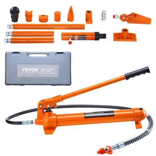 VEVOR 10-Ton Capacity Porta Power Kit, Leakless Portable Hydraulic Jack with 55in Oil Hose & Long Handle, 10t Frame Repair & Lift Power Car Repair Tools for Mechanics with Storage Case (Car, Truck Use)