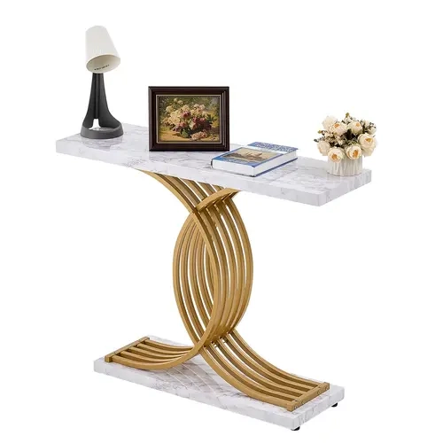 VEVOR Narrow Rectangle Entryway Console Table, 39.4in Metal-MDF Frame, 1-Tier Open Tabletop, 11.8" Slim Profile, Antitip Stability, Supports 110lbs, Fits Tight Spaces, Vintage Home Decor, MDF Wood Behind-Couch Pick