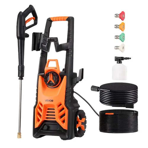 VEVOR 1900W Heavy Duty Pressure Washer - 4500 PSI Max, 3.2 GPM, Automatic Shut-Off, Portable Pressure Cleaner, PVC Hose, Nozzles, Foam Cannon & Accessories, Ideal for Decks, Tool Upgrade