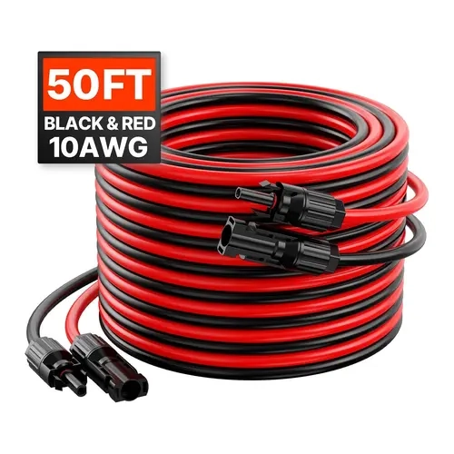 VEVOR 1-Pair 50FT (15.24m) 10AWG Durable 100% Tinned Copper Extension Wire, IP67 Weatherproof, UV-Resistant, TUV-Certified MC4 Locking Fit Connectors, Chemical-Resistant Low-Resistance Insulated Cable for Home Solar Systems, DIY Solar Setups