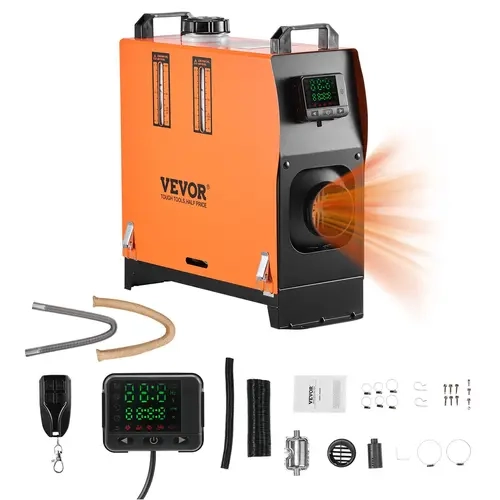VEVOR Portable DC Power Compact Parking Heater, 5L Large Tank, Ceramic Igniter, Remote Control, Color LCD Display, Digital Temperature Control, Energy-Efficient Fast-Heating, Heat Insulating, Fuel Cap, Low Noise, Voice Announcement for RV, Truck