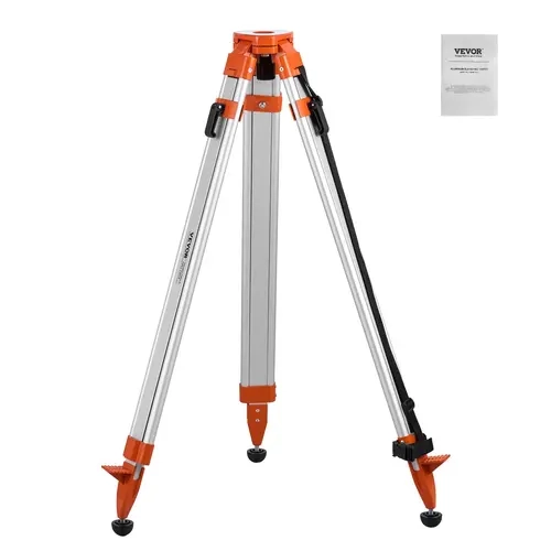 VEVOR Heavy Duty Laser Level Tripod Stand, 5/8"-11 Thread Mount, 16.53-65.55 in Height Adjust Telescopic Retractable Legs, 12lbs/5.44kg Load, Hardened Steel Non-Skid Feet, Shoulder Straps, Wood/Tile Safe for Construction, Laser Measuring Tool Accessories
