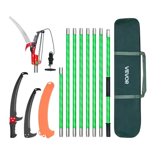 VEVOR Portable Garden Manual Pole Saw for Home Gardening & Outdoor Tasks, Lightweight & Durable 3.87-27 ft Extendable Fiberglass Pole, Sharp 65Mn Steel Blade, Dual-Hook + Saw, 20ft Trim Range, Scissors for Ladder-Free High Branch/Palm Trimming