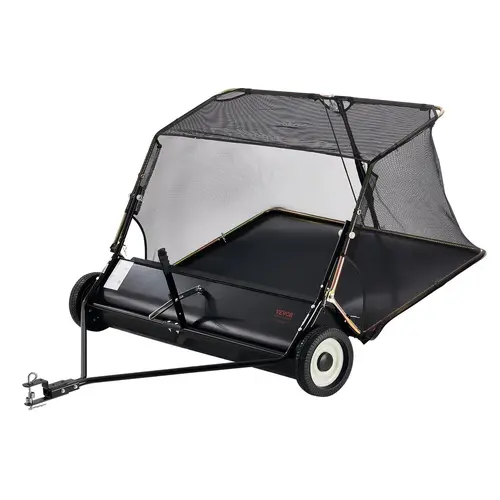 【toolupgrade】VEVOR Lawn Sweeper Tow Behind, Max. 52 Inch 26 cu.ft. Large Pull Behind Grass Sweeper, Heavy Duty Leaf & Grass Collector with Dumping Rope Design, Adjustable Sweeping Height for Picking Up Debris & Grass