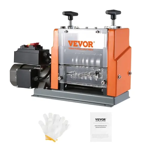 【ToolUpgrade】VEVOR Motorized Cable Stripping Hand Tool, 60W Power, 0.06"-0.98" Range, Cast Iron Body, Defined Depth Gauge, 7 Stripping Holes (6 Circular, 1 Flat), 65Mn Steel Blade, for Multi-Conductor Copper Wire Recycling, Complete Accessories