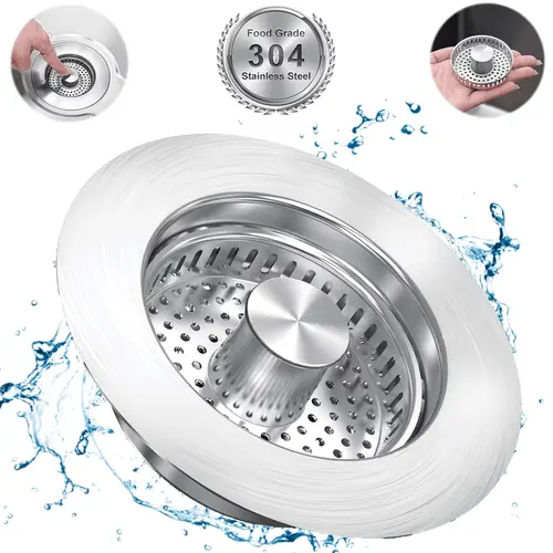PHANCIR Kitchen Sink Drain Stopper,Stainless Steel 3 in 1 kitchen sinks drain strainer,Pop up Sink Stopper with Copper Bounce Core,Sinks Food Catcher for US Standard 3-1/2 inch Sus304 Sus304-1Pcs