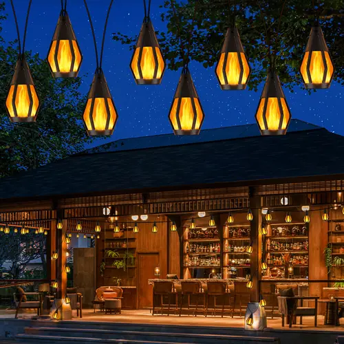 Solar Flame LED String Lights, 42FT 15 Flickering Flame Lanterns, IP65 Waterproof, Auto On/Off, Energy-Efficient, Eco-Friendly, Outdoor Christmas Decor, Halloween Decorations, Mood Lighting for Home Garden Yard