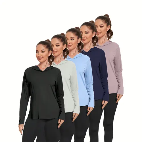 Women's 5-Pack Long Sleeve Quick-Dry Crew Neck Athletic Tops - Comfortable, Lightweight, Breathable Female Activewear, for Gym Training, Hiking (5 shirts on hand, long sleeve tops women)