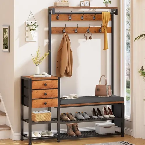 Sikaic 7-in-1 Entryway Hall Tree with Bench, Coat Rack, Shoe Storage & Soft Cushion, Entryway Organizer with Storage Bag, 3 Fabric Drawers and Hooks [TiktokShopFallDealsForYou]