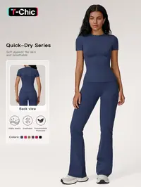 Women's Sporty Two-Piece Set, Fitness Sets, Exercise Clothing Set, Quick-Dry Slim Fit T-Shirt & High Waist Yoga Pants, Soft Skin-Friendly Fabric, All-Season Wear, All Season Activewear