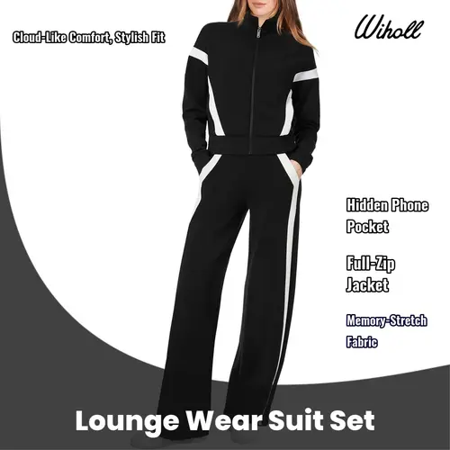 WIHOLL Women's 2-Piece Lounge Set 2026 - Sweatshirt & Wide Leg Comfy Pants, Clothes for Women, Viral 2-Piece Sweat Set, Athleisure Gym Wear