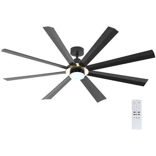 Electactic 60 inch Ceiling Fans with Lights, Large Indoor Ceiling Fan with Remote Control, Flush Mount, Reversible, 3CCT, Dimmable, Quiet, Black Ceiling Fan for Indoor Outdoor Use, Black/White