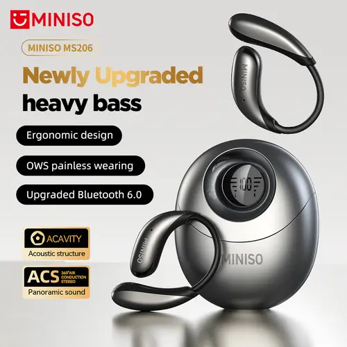 MINISO MS209 In-Ear Wireless Bluetooth 6.0 Earbuds - Audio Device with OWS Sound, Fitness-Ready Design, Active Noise Cancellation, Remote Control, Built-In Mic, 300 mAh, 5V, Stable Connection, Android/iOS Compatibility