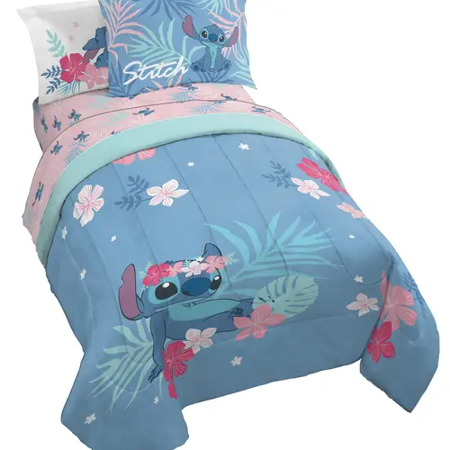 Jay Franco Lilo & Stitch Brushed Poly Twin-Size Printed Bedding Set - Soft Durable Material, Colorful Fun Kids Room Textile, Fade Proof, Rolls for Travel Soft Furnishings
