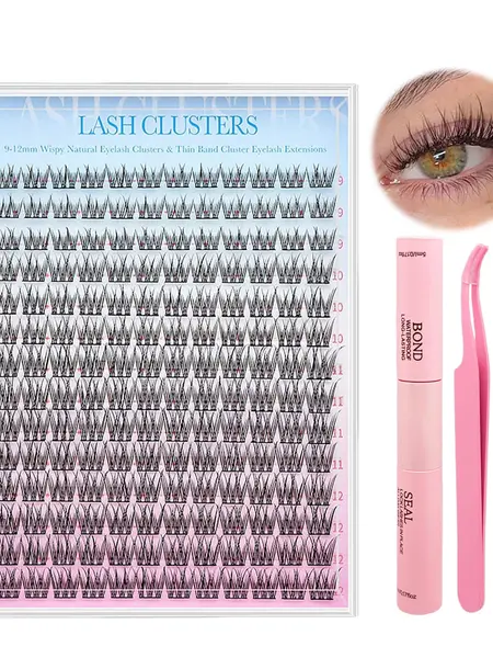 Natural Lash Extension Kit 168Pcs Wispy EyelashExtensions Kit Individual Lashes Extensions withLash Bond & Seal & Tweezers for Beginners cluster applicator makeup cosmetic cosmetic Gentle eyelashes & adhesives 0.05mm cluster kit