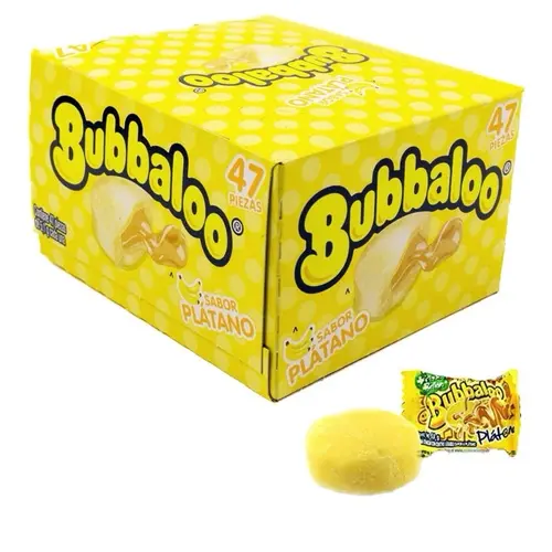 Bubbaloo Platano Chewing Bubble Gum with Liquid Filled Center, Box of 47 Pieces, Mexican Candy, Dulces Mexicanos Sweet Banana