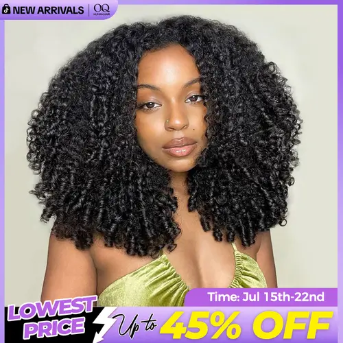 OQ HAIR Burmese Curly Half Wig Full 250% Density 3 In 1 Wear Go Glueless Half Wig Human Hair V Part Wig with Drawstring Spiral End Beginners Friendly #TikTokShopFallDealsForYou