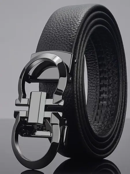 Men's PU Leather Belt with Automatic Buckle, Durable Alloy Waistband, Casual Men Fashion Universal Fit Belt for All Seasons, Plain Pattern, Adjustable Waist Belt